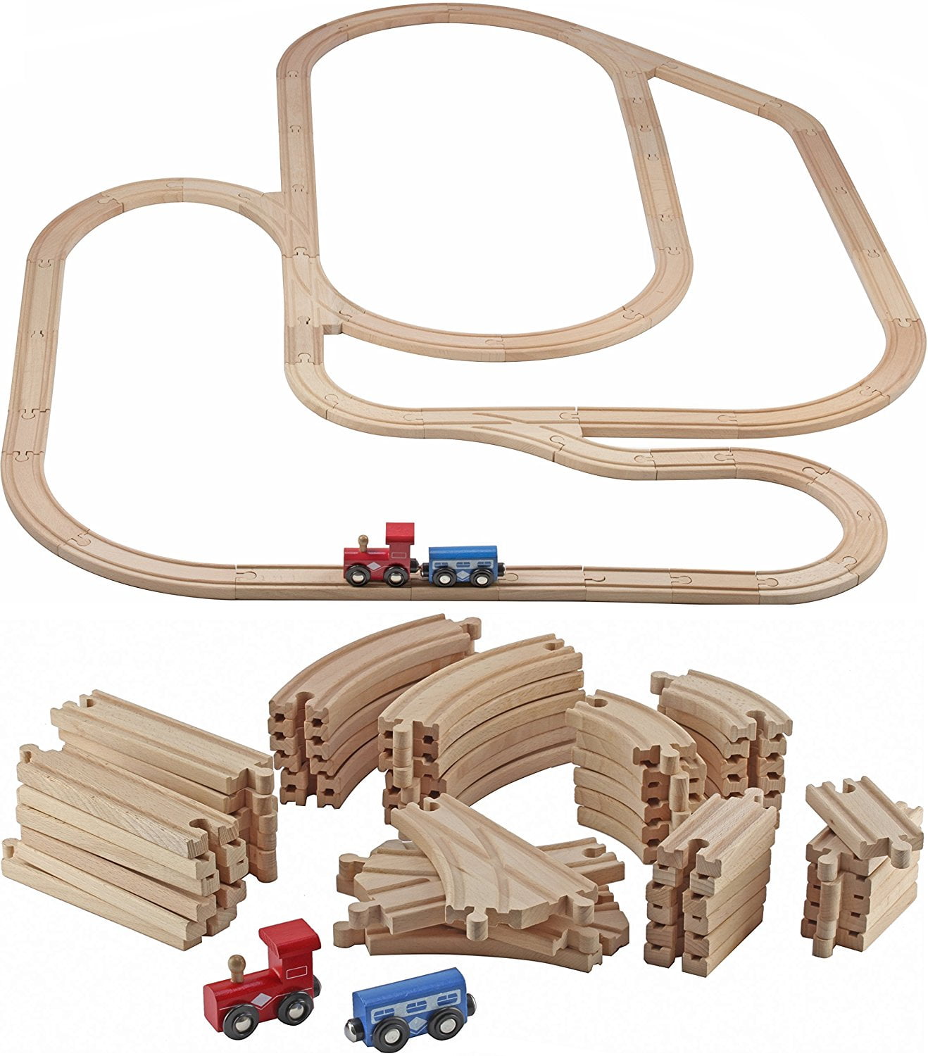 52 Pieces Wooden Train Tracks Set Lot For Kids Toddler Children Play Kit Toy Car 