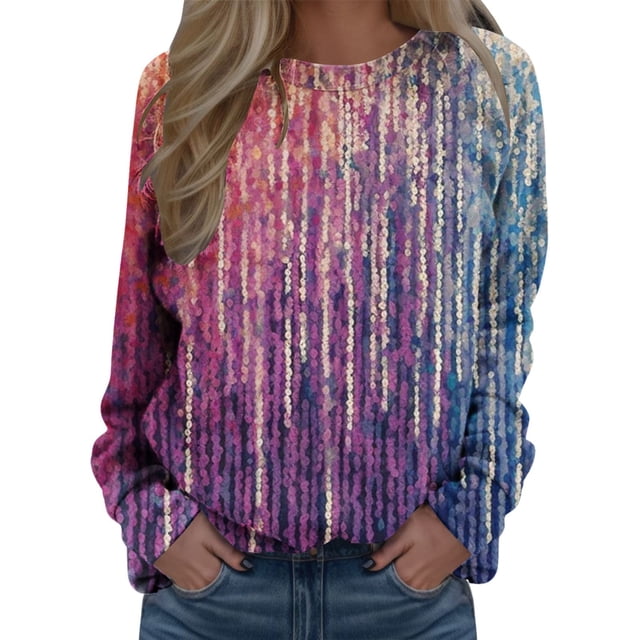 Chandail Sans Capuche pour Femmes Chandail Imprimé Col Rond Ajusté chandail Décontracté Manches Longues Chemises d'Entraînement Ample Blouse