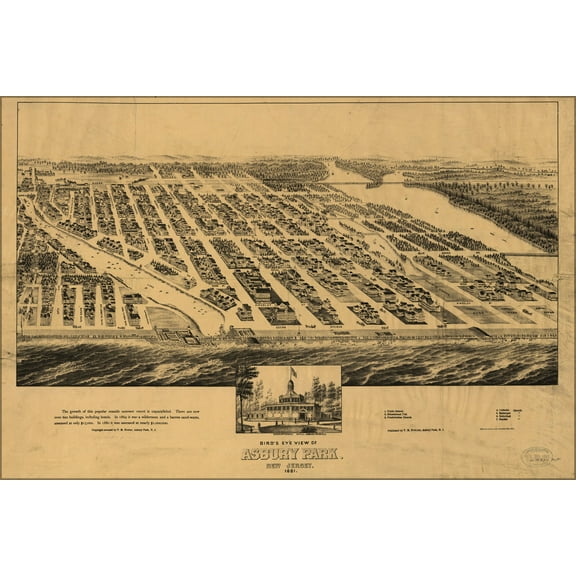 24"x36" Gallery Poster, Birdseye view map of Asbury Park, New Jersey, 1881