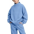 thumbnail image 6 of LUGOGNE Boys Girls Sweatshirt Mock Neck Pullover Sweatshirt Soft Fall Winter Casual Drop Shoulder Tops Kids Back to School Basic Outfits, 6 of 9