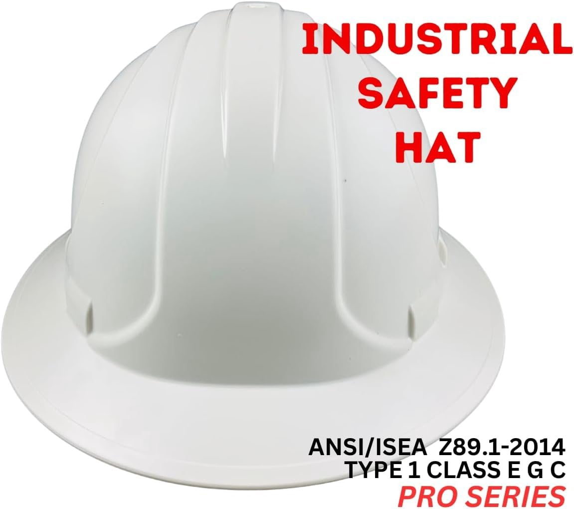BRITEGUARD White Industrial Safety Helmet, ANSI Approved  6-Point Ratchet Suspension  Approved OSHA Hard Hats for Construction and Industrial Applications
