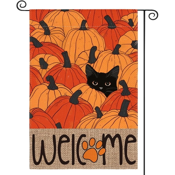 Black Cat Pumpkins Fall Garden Flag 12x18 Inch Outside | Double Sided, Weather & Fade Resistant, Yard Outdoor Decoration, Features Seasonal