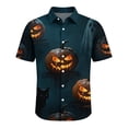 thumbnail image 4 of GrmtClth Men’s Loose Fit Dark Forest Short Sleeve Shirt Halloween Season Ghost Pumpkin Bat Coffin Rose Full Button Vacation Blouse Vermilion L, 4 of 5