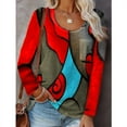 thumbnail image 2 of Women's autumn and winter patchwork geometric flower long-sleeved shirt, 2 of 4