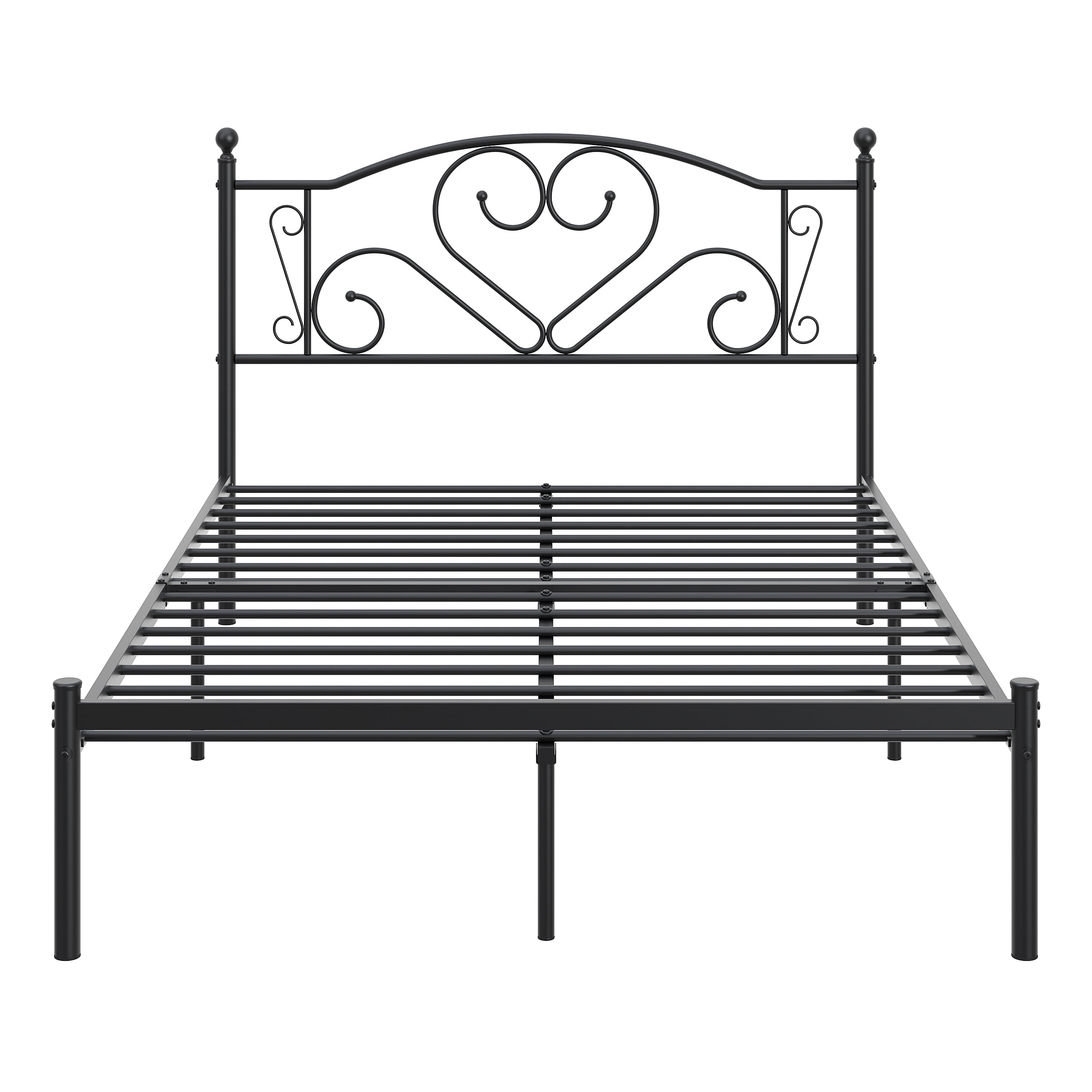 Yoneston 12” Full Size Heavy Duty Metal Platform Bed Frame with Love-Heart Shape Headboard for Bedroom Furniture, Black