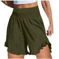 thumbnail image 1 of LOVZFMLL Women's Solid Color Casual Ruffled High Waisted Elastic Waist Shorts Army Green S, 1 of 5
