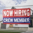thumbnail image 2 of Now Hiring Crew Member 13 oz Heavy Duty Vinyl Banner Crew Member Jobs Available Help Wanted Sign for Business Advertising Indoor/Outdoor Single-Sided with Metal Grommets (1.5x5 ft, Re & Wh & Bl), 2 of 6