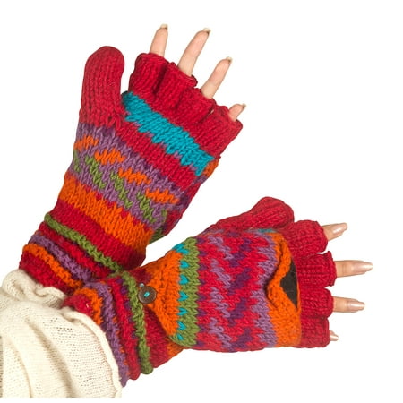 Soft Pure Wool Warm Winter Convertible Gloves Mittens Snow Fleece Windproof Merino Arm Warmer