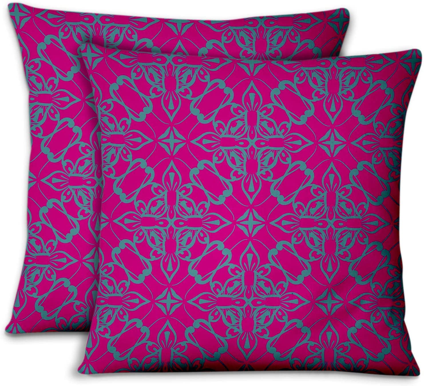 S4Sassy Pink 2 Pcs Floral Print Cotton Poplin Home Decorative Cushion Cover