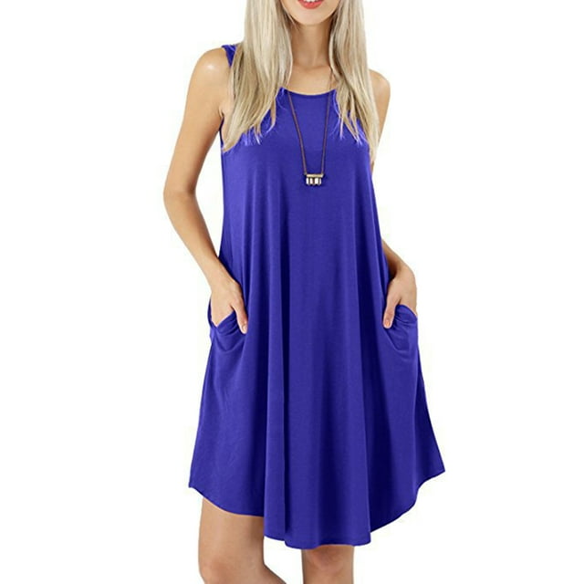 Lucakuins Mini vestido de verano para mujer, casual, sin mangas, cuello redondo, color sólido, vestido sin mangas Lucakuins moda