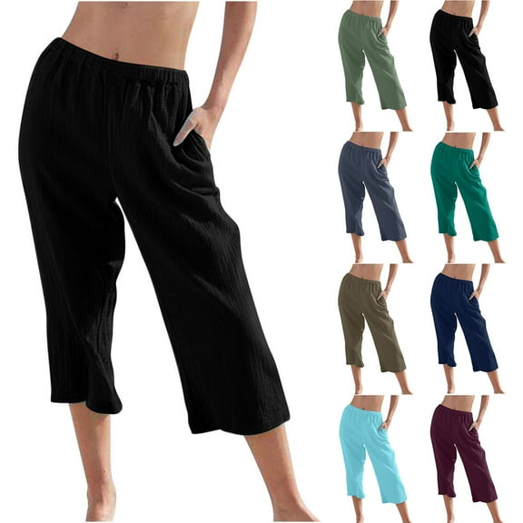 Capri Pants for Women, Xunlbb Women's Summer High Waisted Solid Color WideLeg Pants Slim Fitting Yoga Gym Capris(Black,S)