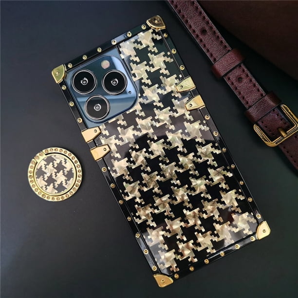Funda de lujo con purpurina para iphone 14 PRO MAX 11 12 PRO X XR 8 14, funda cuadrada con patrón de pata de gallo a cuadros para iphone 13 PRO MAX Fivean unisex