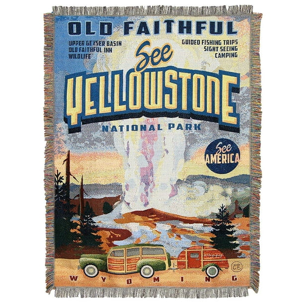 Vintage Yellowstone Woven Tapestry Throw Blanket - Walmart ...