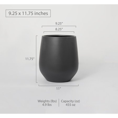 Indoor/Outdoor Large Nordic Minimalist Lightweight Round Planter Pot Charcoal 11.75 In. H x 9.25 In. W x 9.25 In. L