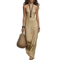 thumbnail image 2 of ClodeEU Women's Halter Neck Sleeveless Midi Dress,Bodycon Casual Summer Dress Khaki,Women's Plus XL, 2 of 8