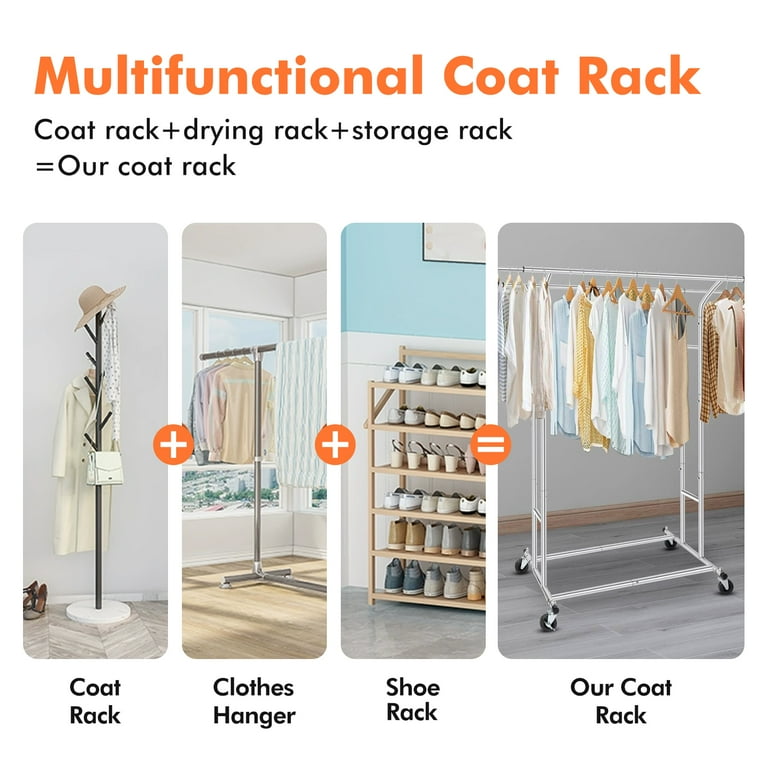 Baokaler Heavy Duty 400 lbs Adjustable Clothes Rack with Shelf Chrome Walmart