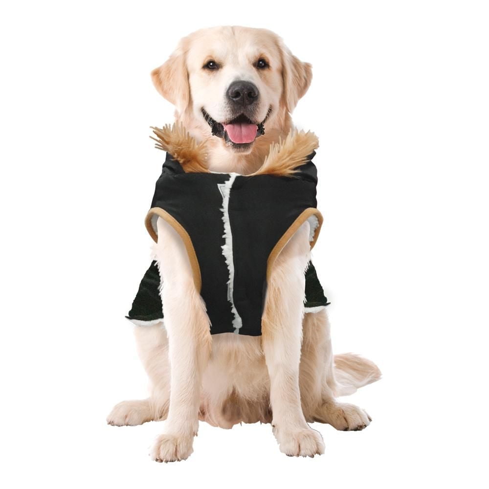 Holiday Time Dog Clothes: Hooded Jacket for Fall & Winter, Black with Faux Toggles