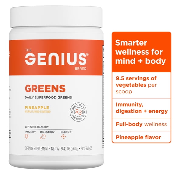 The Genius Brand Daily Superfood Greens - Organic Plant-Based Powder - Pineapple Flavor - Whole Food Blend with Greens, Fruits & Veggies - 30 Servings