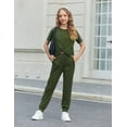 thumbnail image 3 of Oudiya Girls Summer Clothing Set Short Sleeve Crop Top and Sweatpants Dance Clothes Gift with Fashion Army Green for 4-13Y, 3 of 8