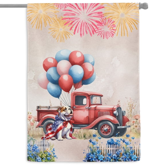 Vintage Patriotic Bulldog 4th of July Independence Memorial Day House Flag 28x40in Double Sided Dog Lover Gifts Idea Outdoor Decor - 01006
