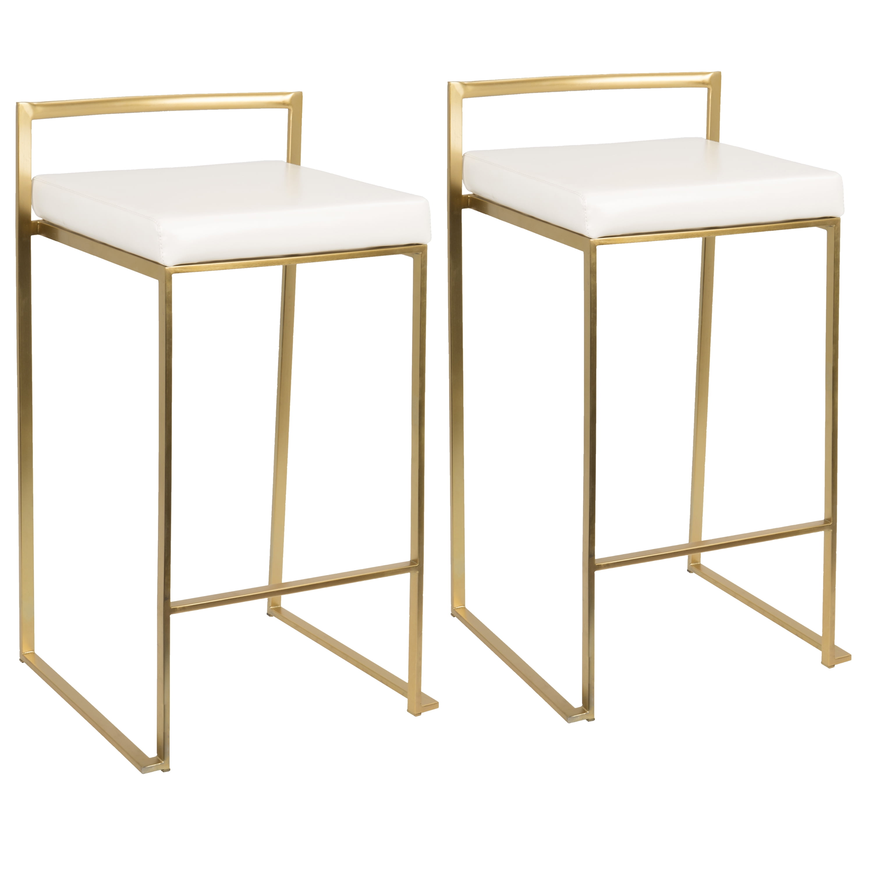 Fuji Contemporary Counter Stool In Gold, White Faux Leather Stool