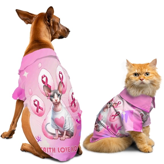 Faith Love Hope Sphynx Breast Cancer Awareness Survivor Hawaiian Summer Shirt for Small Medium Large Dog Cat Cat Lover Kitten Owner Gifts Idea - 02017