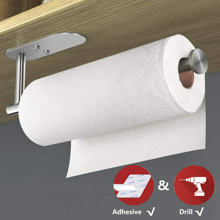 BWE Wall Mount Paper Towel Holder Bulk-Self-Adhesive Under Cabinet in Matte Black(2 Pcs)