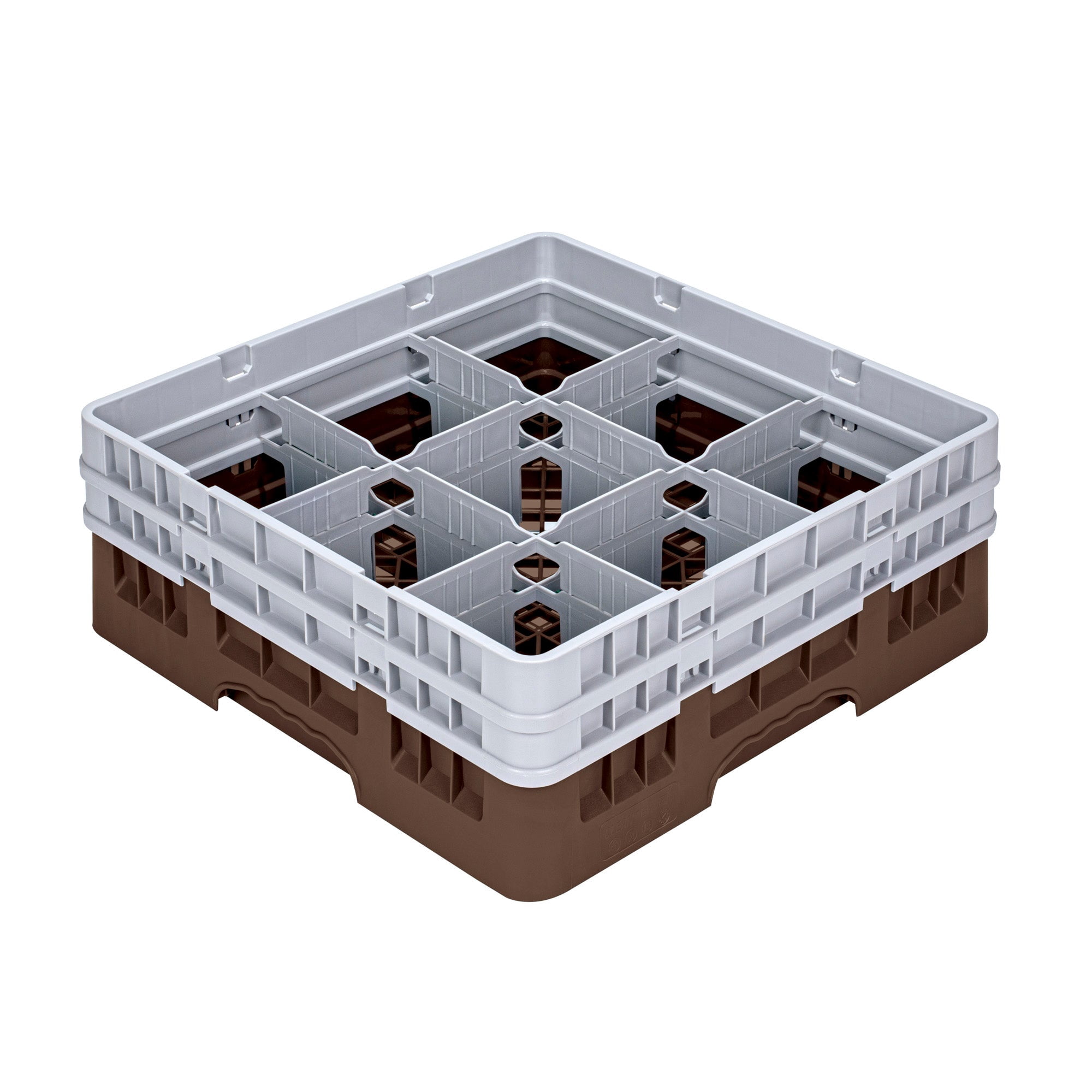 Clean Tek Professional Brown Glass Rack - 9 Compartments, 1 Full Drop and 1 Half Drop Extender - 19 3/4" x 19 3/4" x 7 1/4" - 1 count box