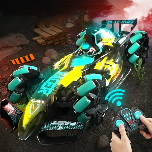QIPOPIQ Clearance Car Model Toys Car For Remote Control Kids Light Music Spray Electric Four-wheel Drive Birthday Gift Drift Racing Car High Speed Double Side Stunt Suitable Racing Car For Boys Girls
