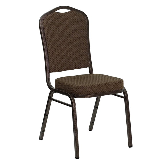 Bowery Hill Fabric/Metal Crown Back Banquet Stacking Chair in Brown