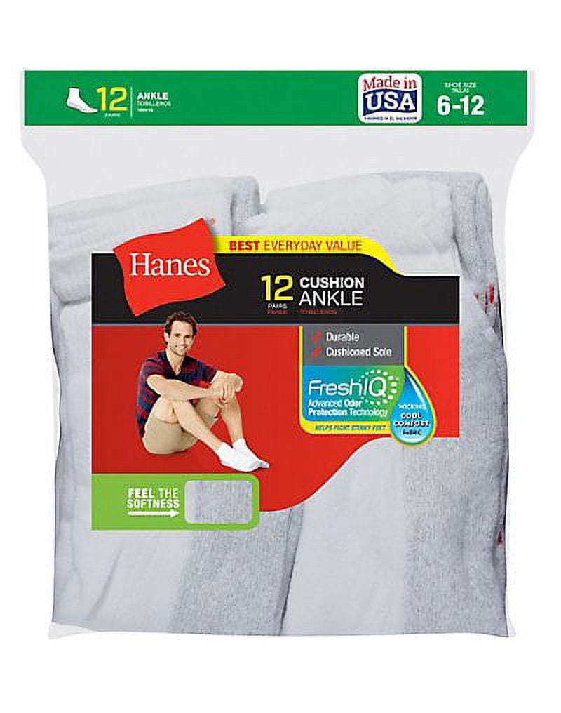 Hanes Men's Ankle Socks 12-Pack (Styles 186V12 and 145V12)