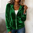 thumbnail image 2 of Enjoytime Velvet Hoodies for Women Long Sleeve Zip Up Jacket Fall Winter Solid Soft Casual Sweatshirt Outerwear with Pocket, 2 of 7
