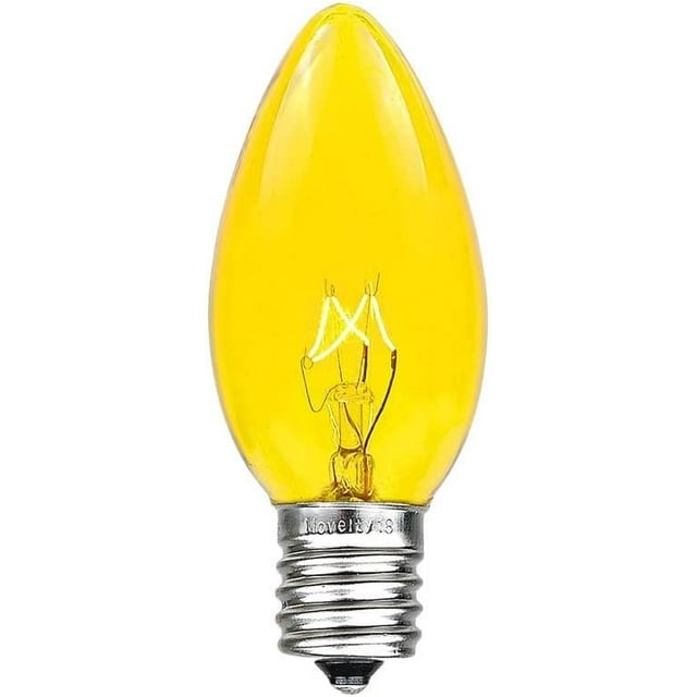 Novelty Lights 25 Pack C9 Outdoor String Light Christmas Replacement Bulbs, Yellow, E17/C9 Base, 7 Watt
