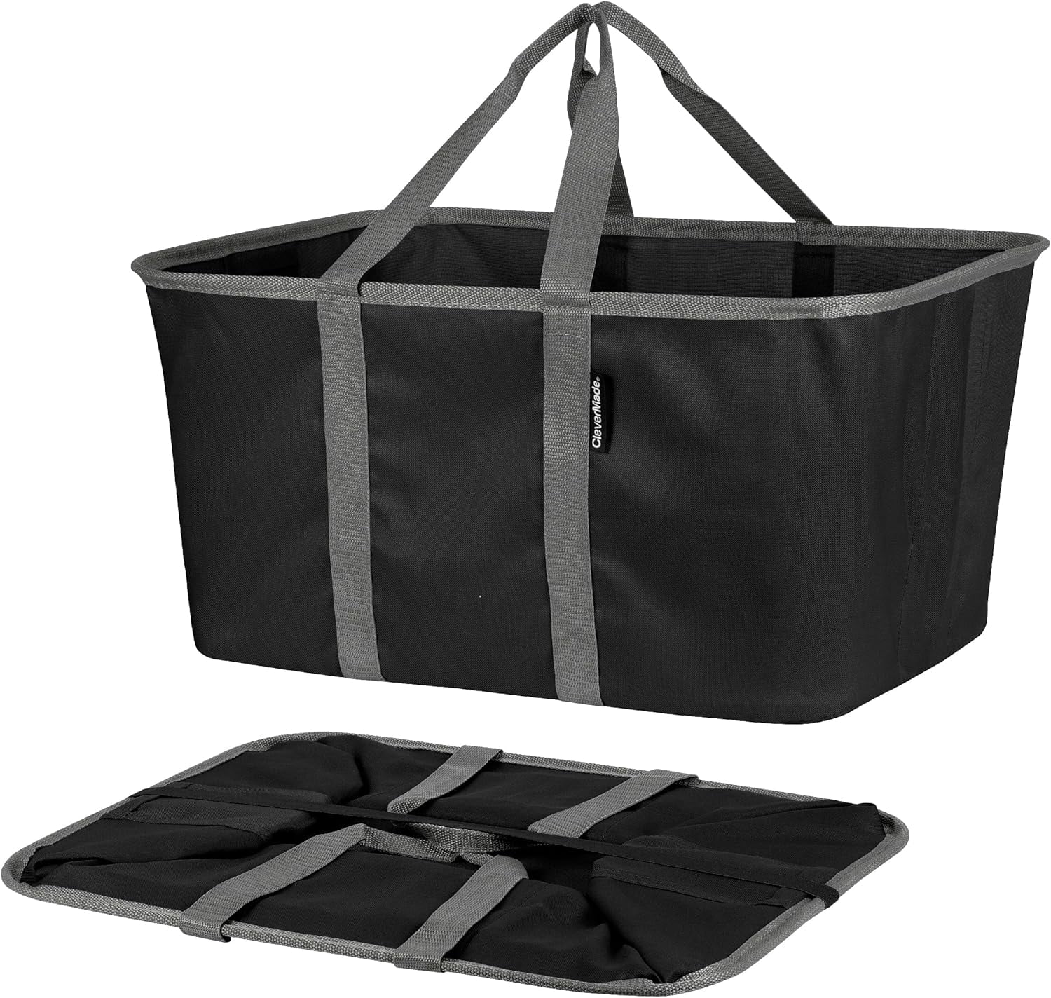 CleverMade Collapsible Laundry Tote, Midnight Black/Shadow Gray, 2-Pack