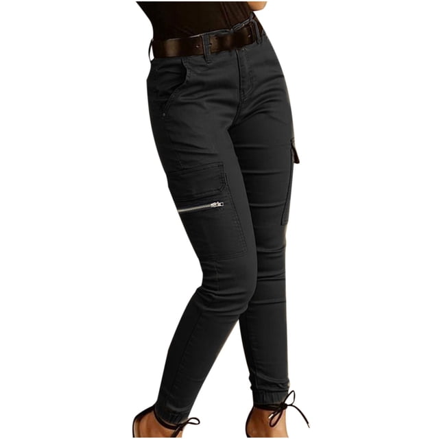 Pantalones de cintura alta con bolsillos ajustados informales deportivos sólidos para mujer a la moda Fridja hfkajh101114
