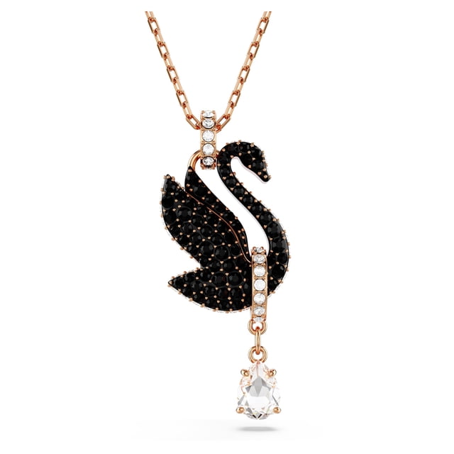 Collar con colgante de cisne de Swarovski con cristales negros en oro rosa