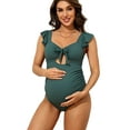 thumbnail image 3 of Beautyin Ruffle One piece Maternity Bathing Suits for Women Ribbed Tie Knot Maternity Swimsuit Cutout Ruched Pregnancy Swimwear, 3 of 7