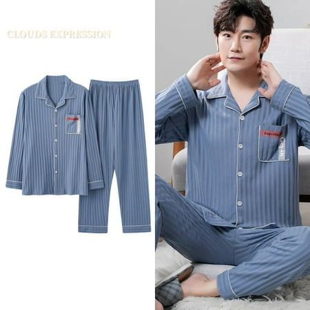 

QWZNDZGR L-5XL Autumn Luxury Pyjamas Knited Cotton Men s Pajamas Set Long Sets Sleepwear Pyjamas Nightsuits Pijamas Plus Size Homewear PJ