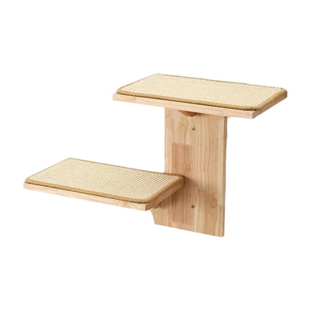 Estantes de Pared para Gatos con 2 Niveles, Escalones de Pared para Escalar, Percha de Madera para Gatos, Tapetes Rascadores de Sisal para Gatos Domés