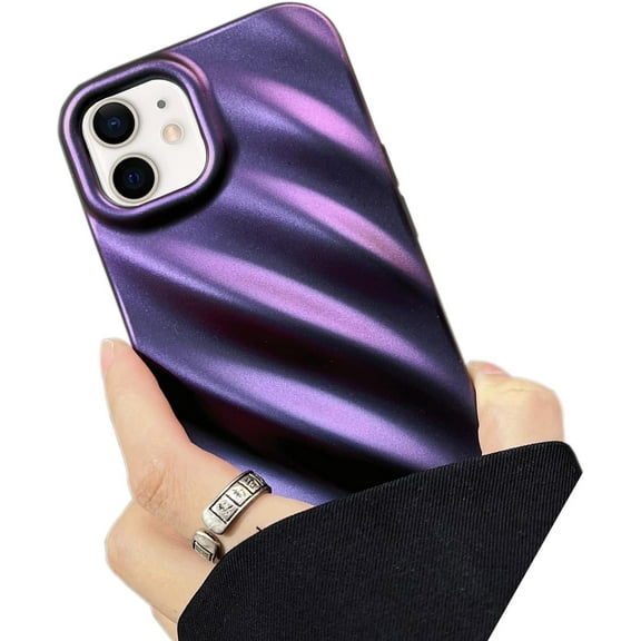 Cute Curly Wave Case for iPhone 11 6.1 inches, Water Ripple Pattern Phone Case Slim Shockproof Satin Glossy Cover for Girls Boys Silicone 3D Non-Slip Case -Laser Purple
