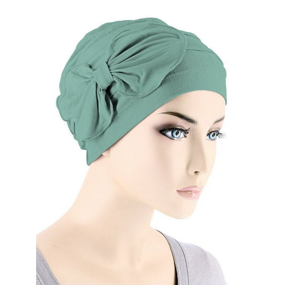 Bamboo Pleated Bow Cap Sage Green