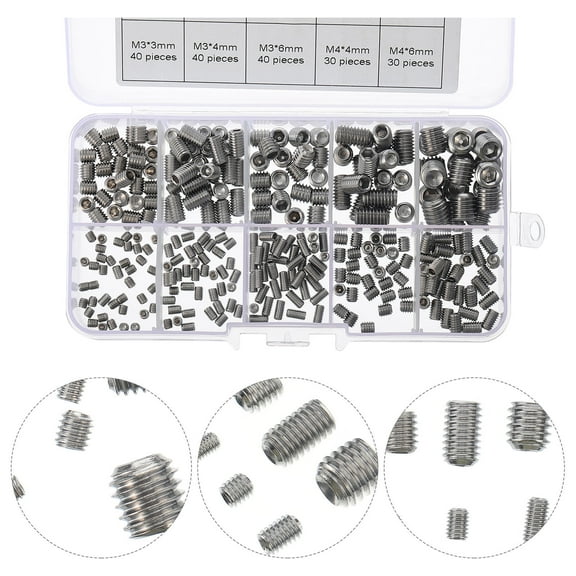 KALLORY 300Pcs Hexagonal Socket Set Screw Assortment Kit for Various Projects Indoor Use Silver Stainless Steel