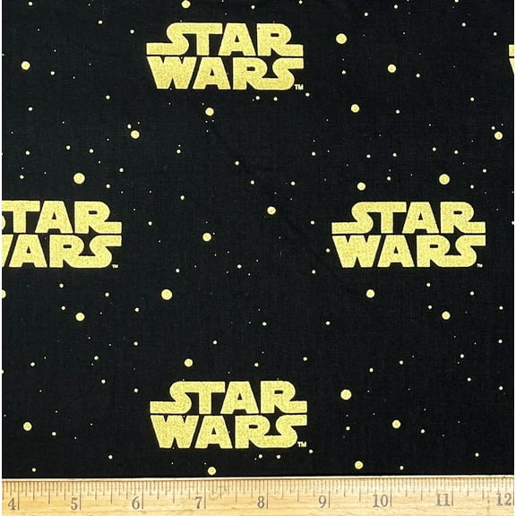 1 Fat Quarter - Star Wars Metallic Gold on Black Cotton Fabric - 18" x 21"
