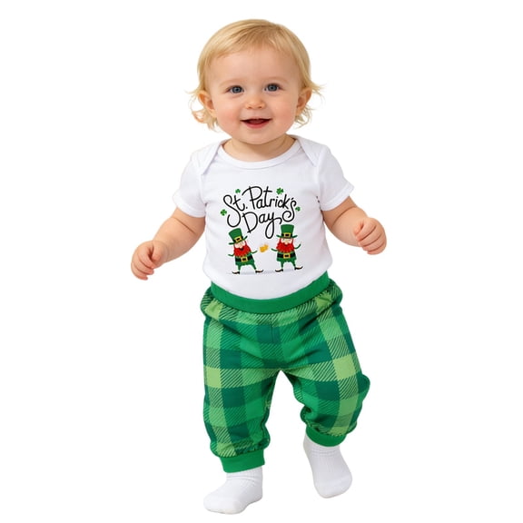 SonxaHe Newborn Boy Girl Outfits for St. Patrick's Day Short Sleeve Bodysuit Pants Baby Cozy Cute Soft Casual Outfit Set White,Size 0-3 M