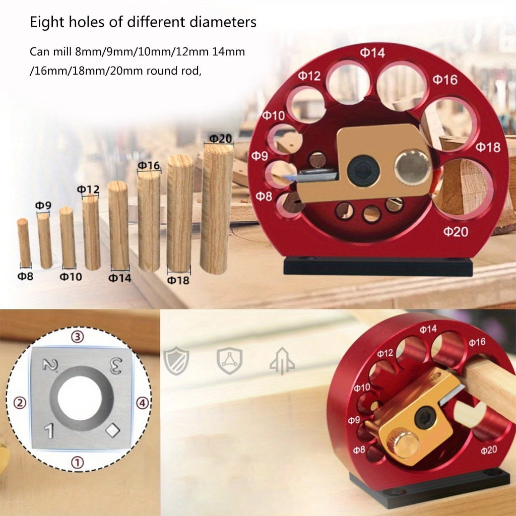 Dowel Maker Jig Kits Aluminum Alloy Square Wood Bar Turning Round Auxiliary Tool Metal Blade 8-20 Diameter Turning