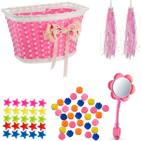 Girls Bike Bicycle Decorations Bike Basket Spoke Beads Streamers, Bike Mirror Cute Fun Pink Purple Decoration
