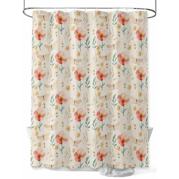 Boanket Polyester Fabric Pink Floral Shower Curtain, Spring Retro Leaves Pastoral Plants Waterproof Bathtub Curtain Bathroom Decor Set with Hooks 36 x 72 Inches,