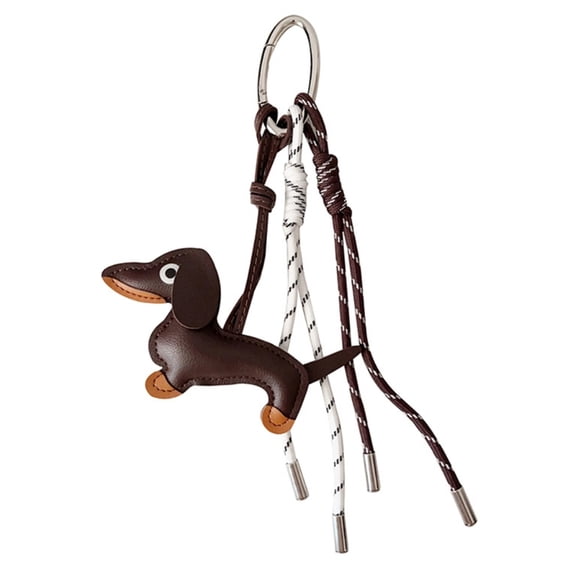 Vintage PU Leather Dachshund Keychain Pendant Cute Puppy Dog Charm Braided Rope Bag Pendant for Car Key Accessories