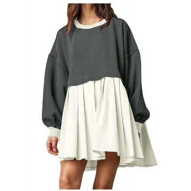 Robe Décontractée de Printemps pour Femmes Robe Ligne A Col Contrasté