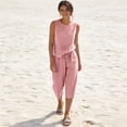 thumbnail image 6 of Lumtrix Summer Two Piece Sets Women 2026 Stiped Going Out Outfit Sleeveless Tank Top Wide Leg Capri with Pockets Pant Suit Red S, 6 of 6